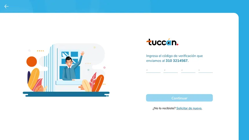 Account creation screen asking for a verification code sent to the user’s phone, with four code boxes and a Continue button.